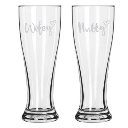 Engraved-Hubby-Wifey-Pilsner-Beer-Glass