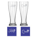 Engraved King Queen Pilsner Beer Glass Set of 2