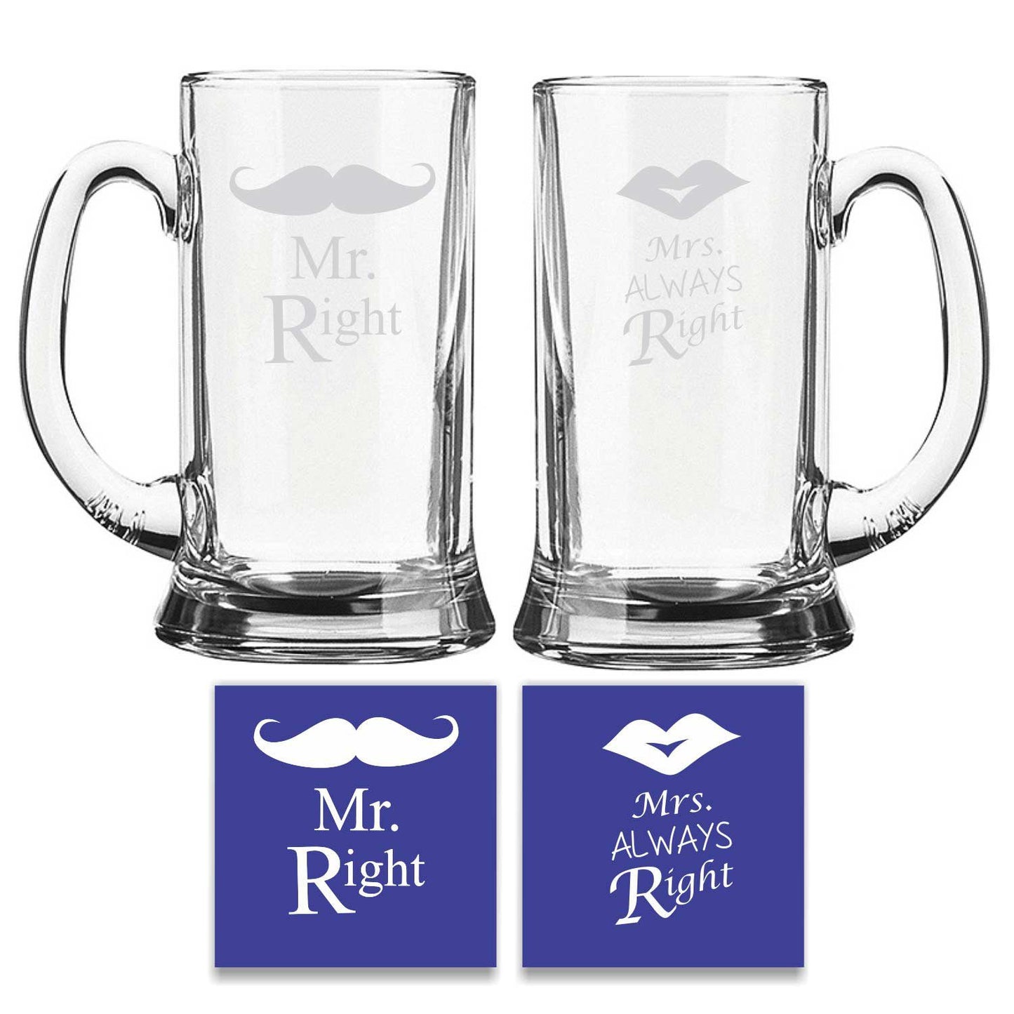 Engraved Mr Right Mrs Always Right Beer Mug
