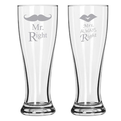 Engraved-Mr-Right-Mrs-Always-Right-Pilsner-Beer-Glass