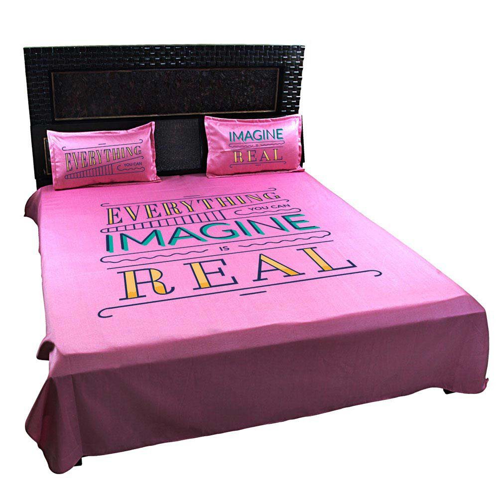 Everything-You-Can-Imagine-Is-Real-Quote-Bedsheet-Pink