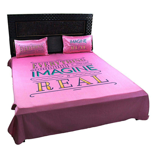 Everything-You-Can-Imagine-Is-Real-Quote-Bedsheet-Pink