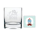 Funny Dad Boss Whiskey Glass With Coaster Gift