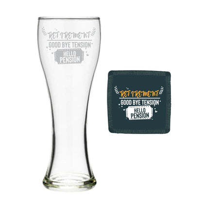 Good Bye Tension Hello Pension Retirement Beer Pilsner Glass