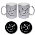 Happy 25th Silver Anniversary Couple Coffee Mugs, Set of 2