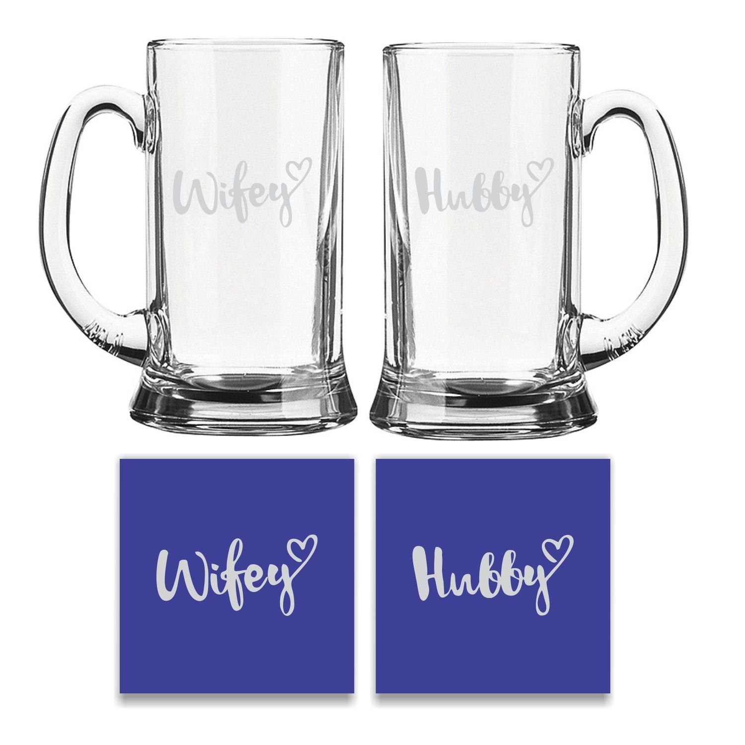 Engraved Hubby Wifey Beer Mug