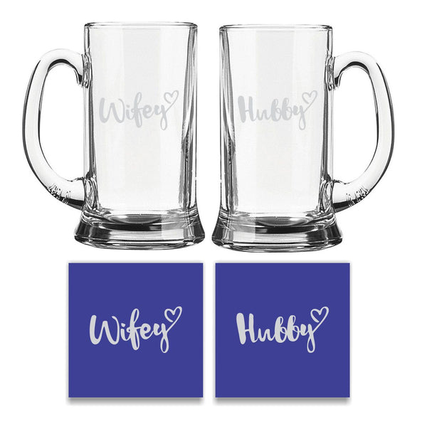 Engraved Hubby Wifey Beer Mug