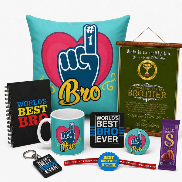 No 1 Bro rakhi gift hamper set of 9 with chocolate