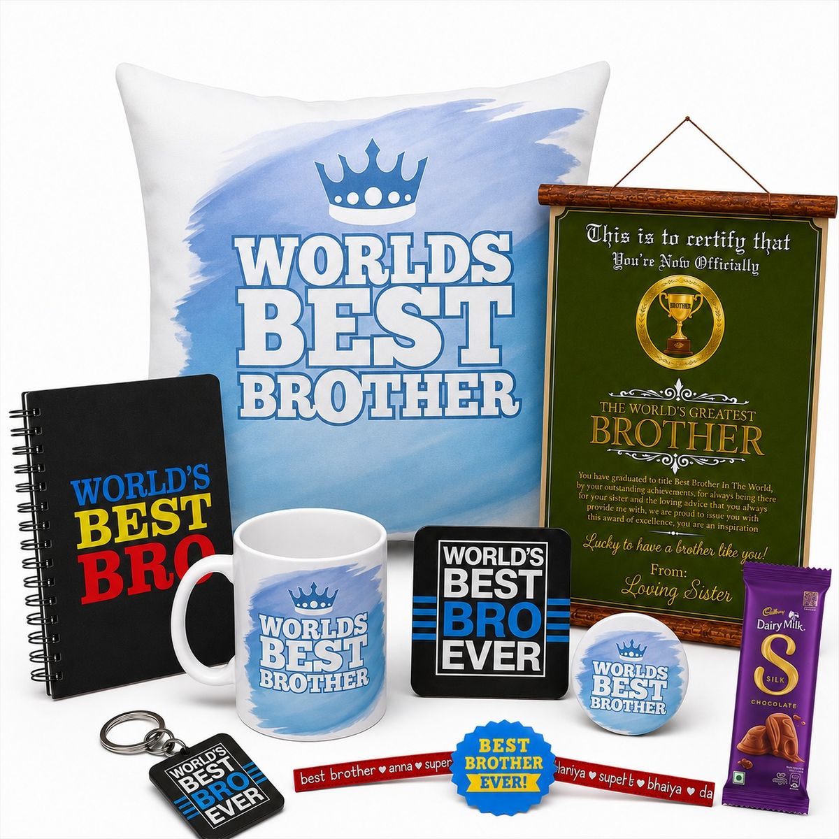 Worlds Best Brother rakhi gift hamper set of 9 with chocolate