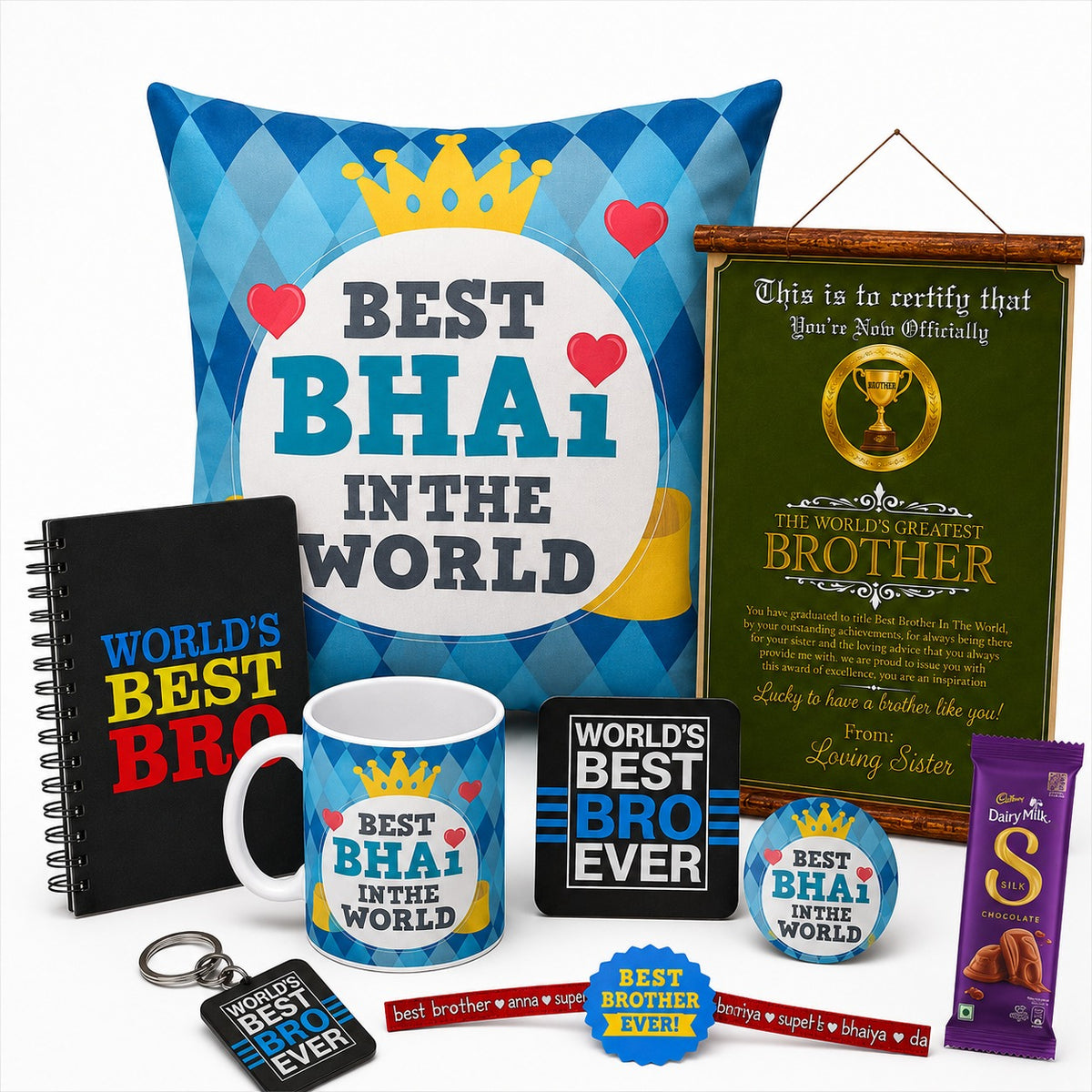 Best Bhai In The World rakhi gift hamper set of 9 with chocolate
