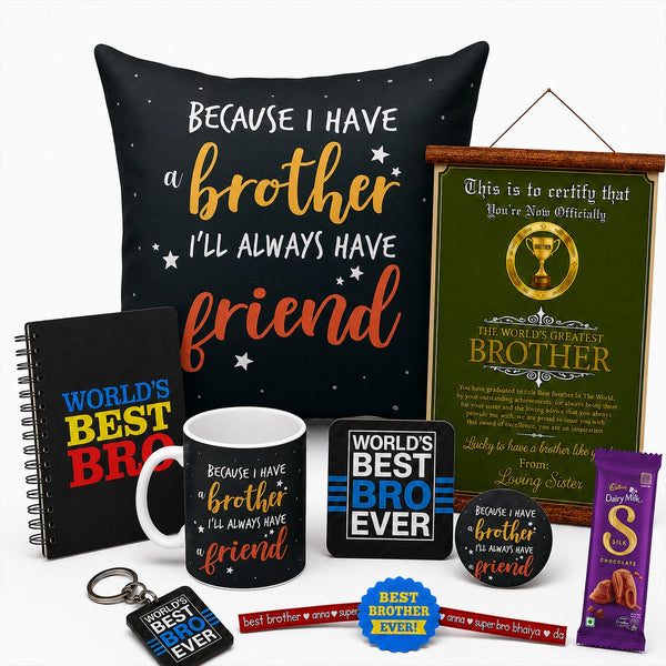Because I Have A Brother rakhi gift hamper set of 9 with chocolate