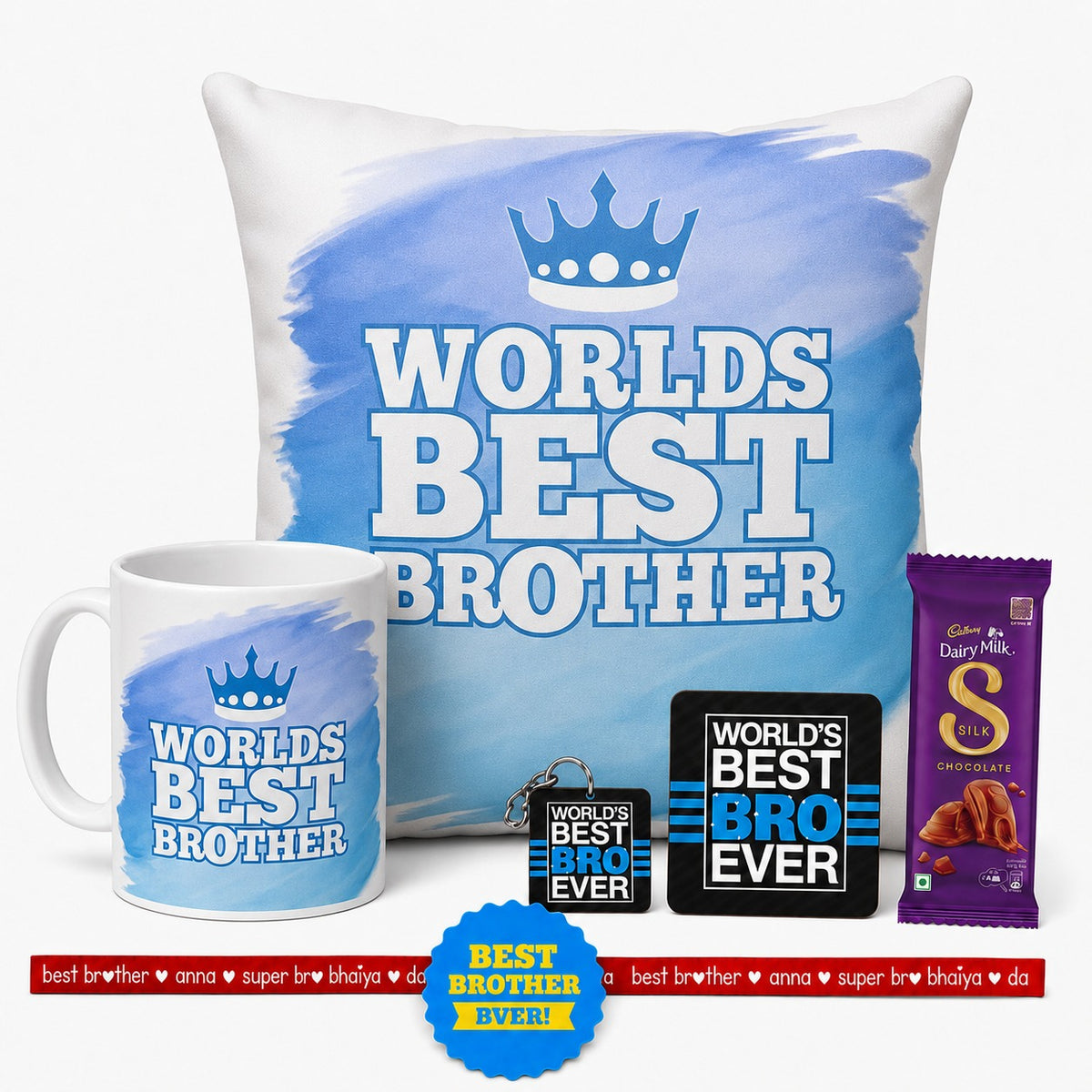 Worlds Best Brother rakhi gift hamper set of 6 with chocolate