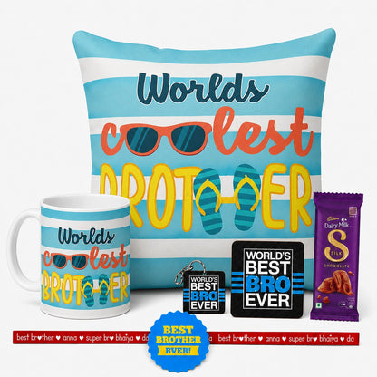 Worlds Coolest Brother rakhi gift hamper set of 6 with chocolate
