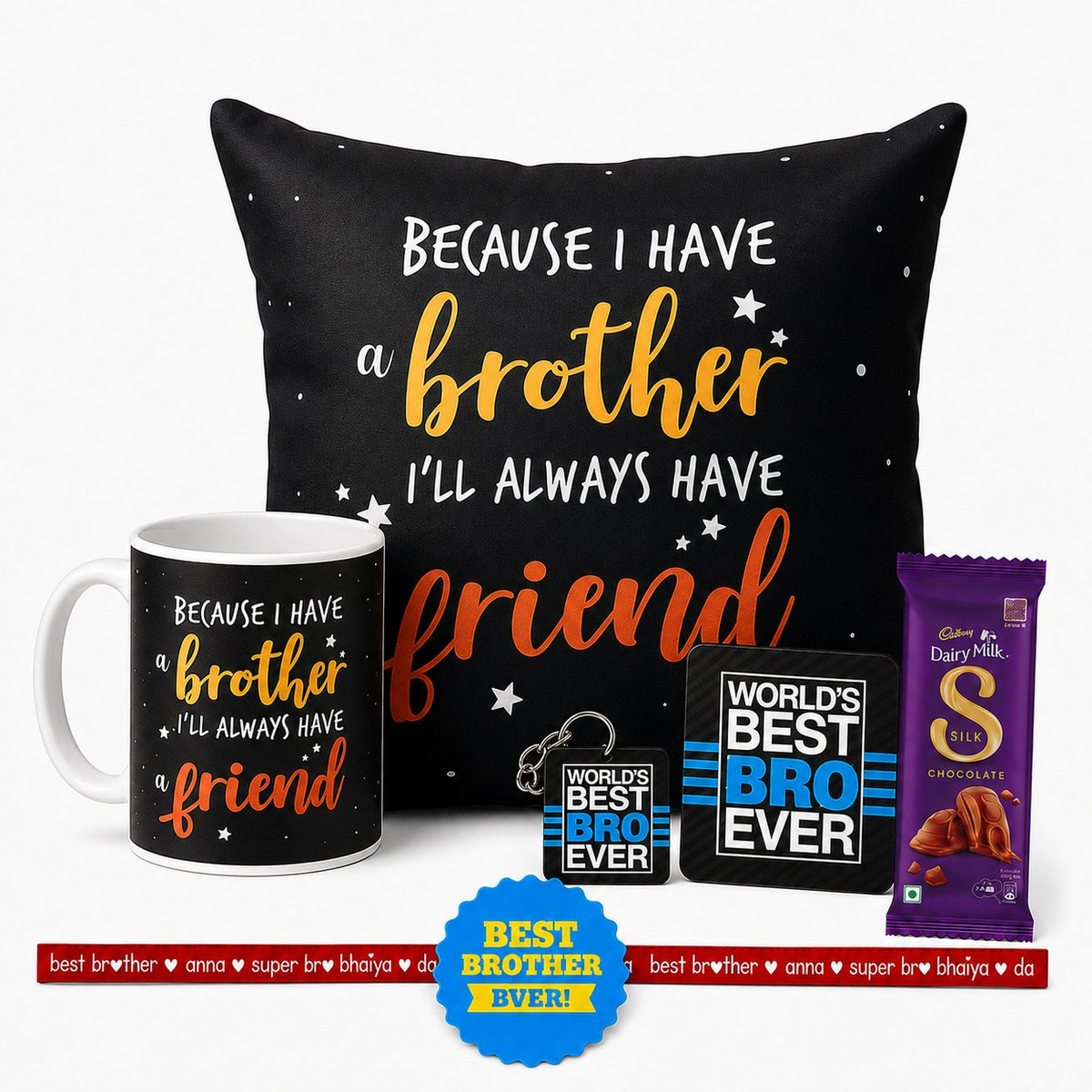 Because I Have A Brother rakhi gift hamper set of 6 with chocolate