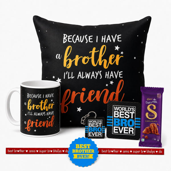 Because I Have A Brother rakhi gift hamper set of 6 with chocolate
