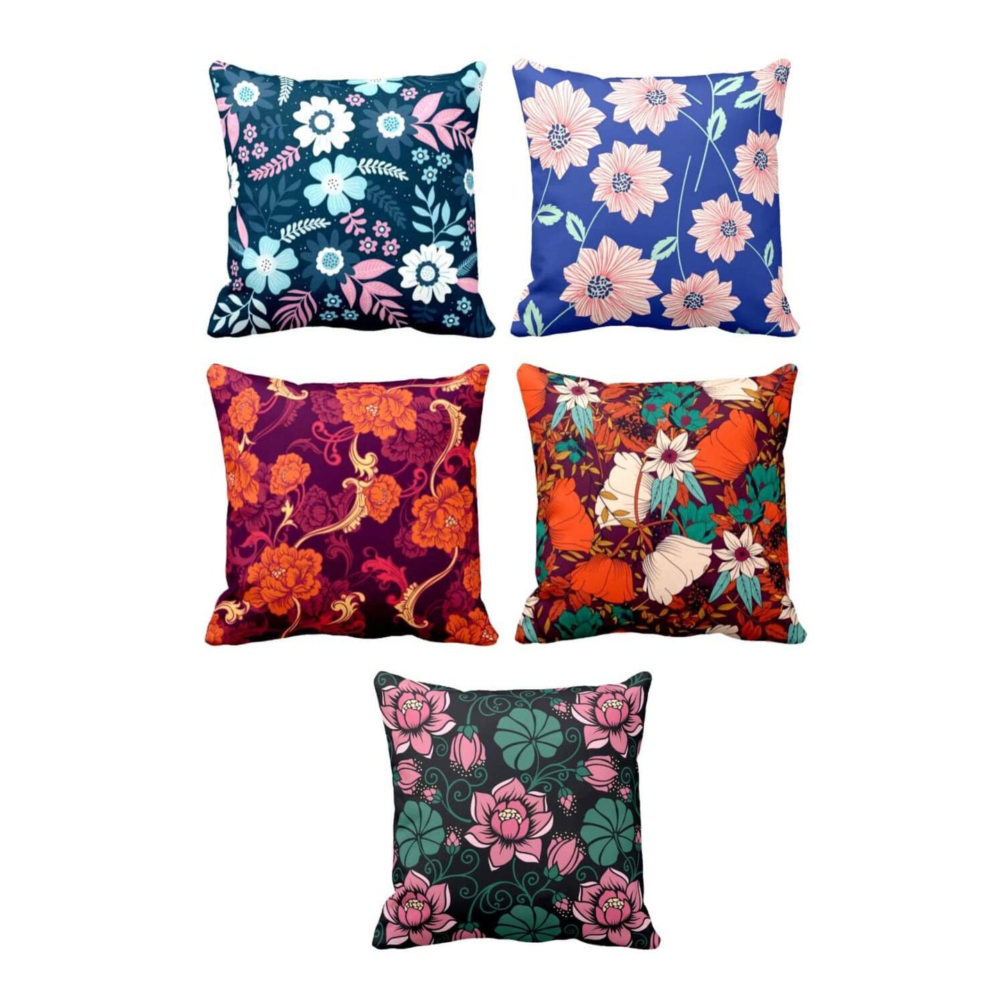 Pulchritudinous Floral Flowers Cushion Cover Set of 5