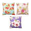 Floral Cushion Covers Set of 3, Delicate Marvelous Flower Art
