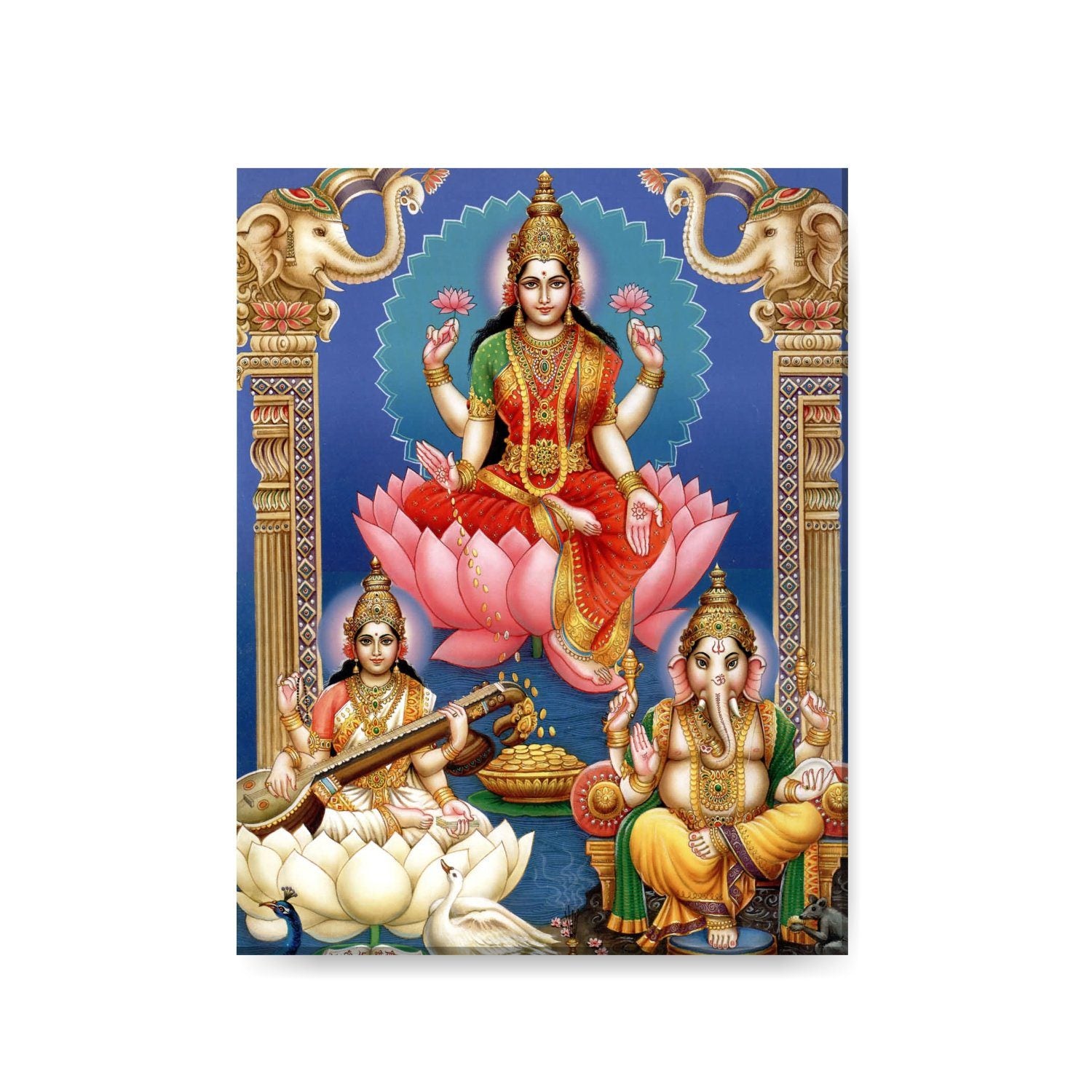 KH7930_12x9-goddess-laxmi-and-saraswati-and-lord-ganesha-canvas-frame