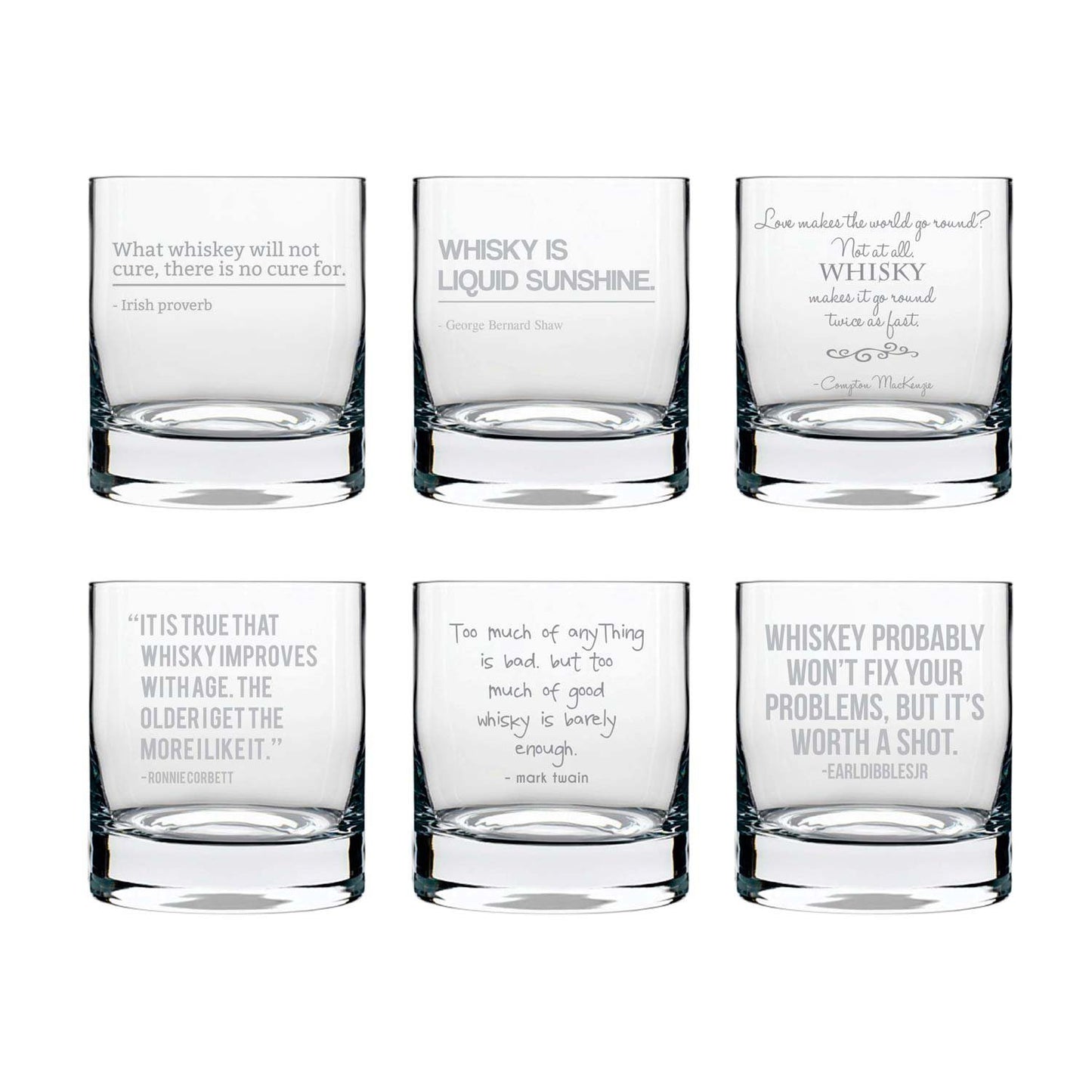 Love of Whiskey Engraved Whiskey Glasses - Set of 6