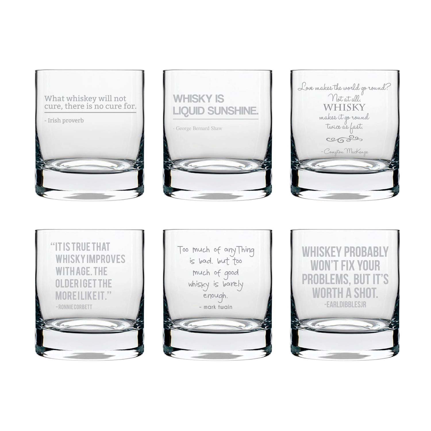 Love of Whiskey Engraved Whiskey Glasses - Set of 6
