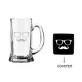 Moustache Engraved Beer Mug with Coaster