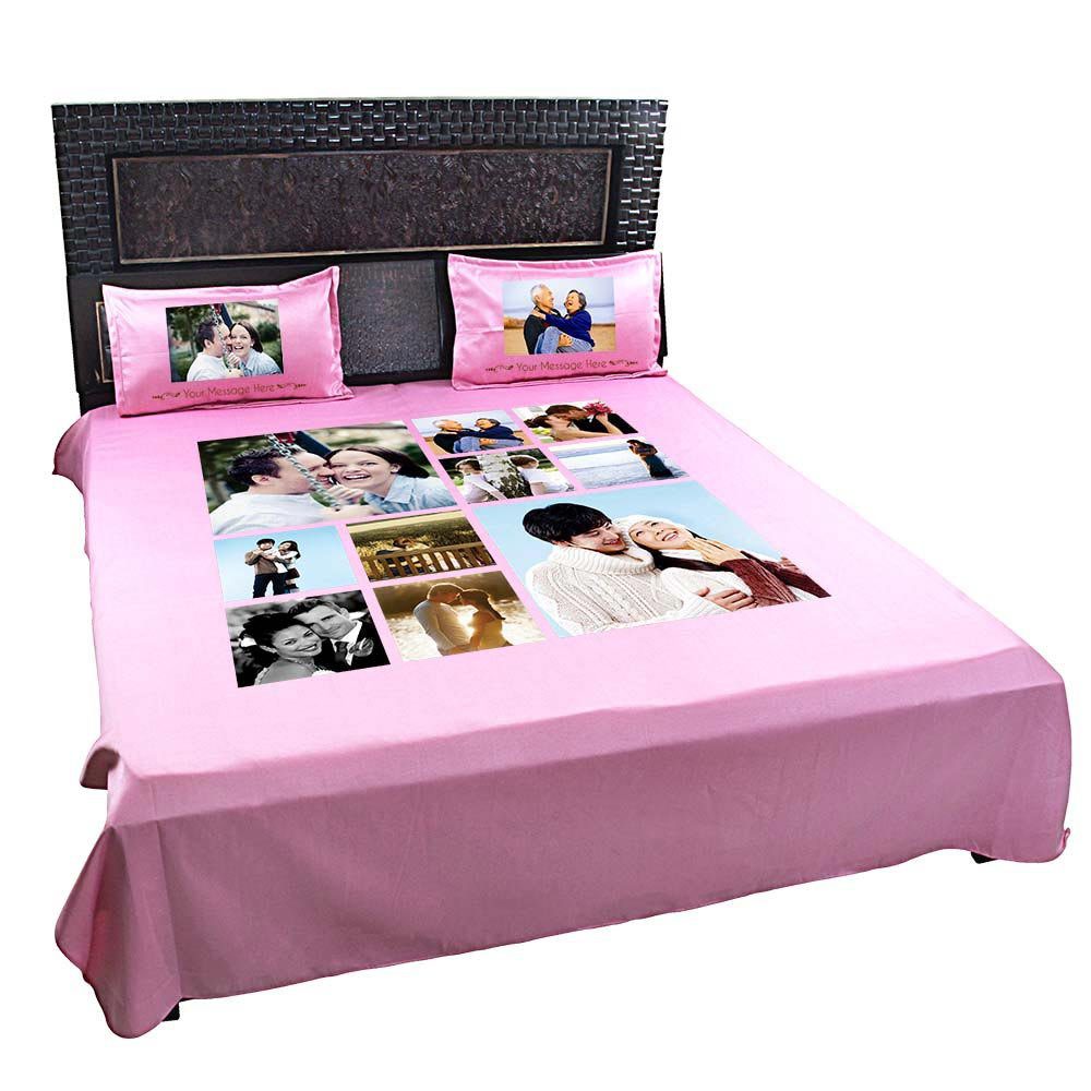 Personalized 10 Photo Collage Double Bed sheet with Pillow Covers