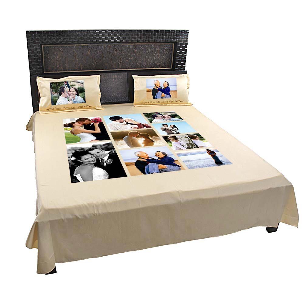 Personalized 9 Photo Collage Double Bed sheet with Pillow Covers