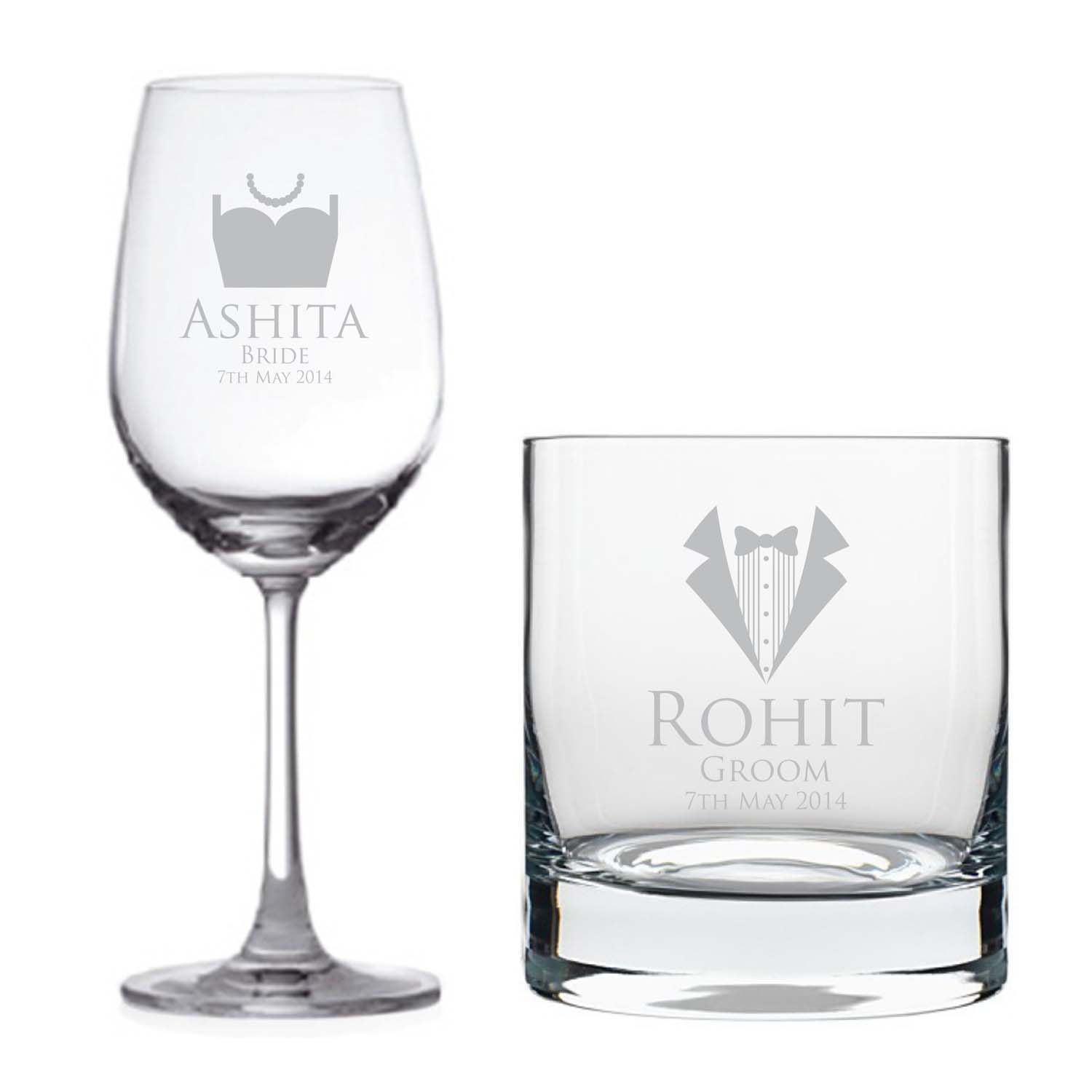 Personalised-Bride-and-Groom-Wine-Glass-Whiskey-Glass