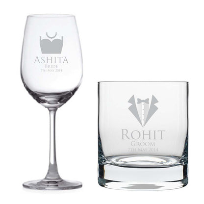 Personalised-Bride-and-Groom-Wine-Glass-Whiskey-Glass