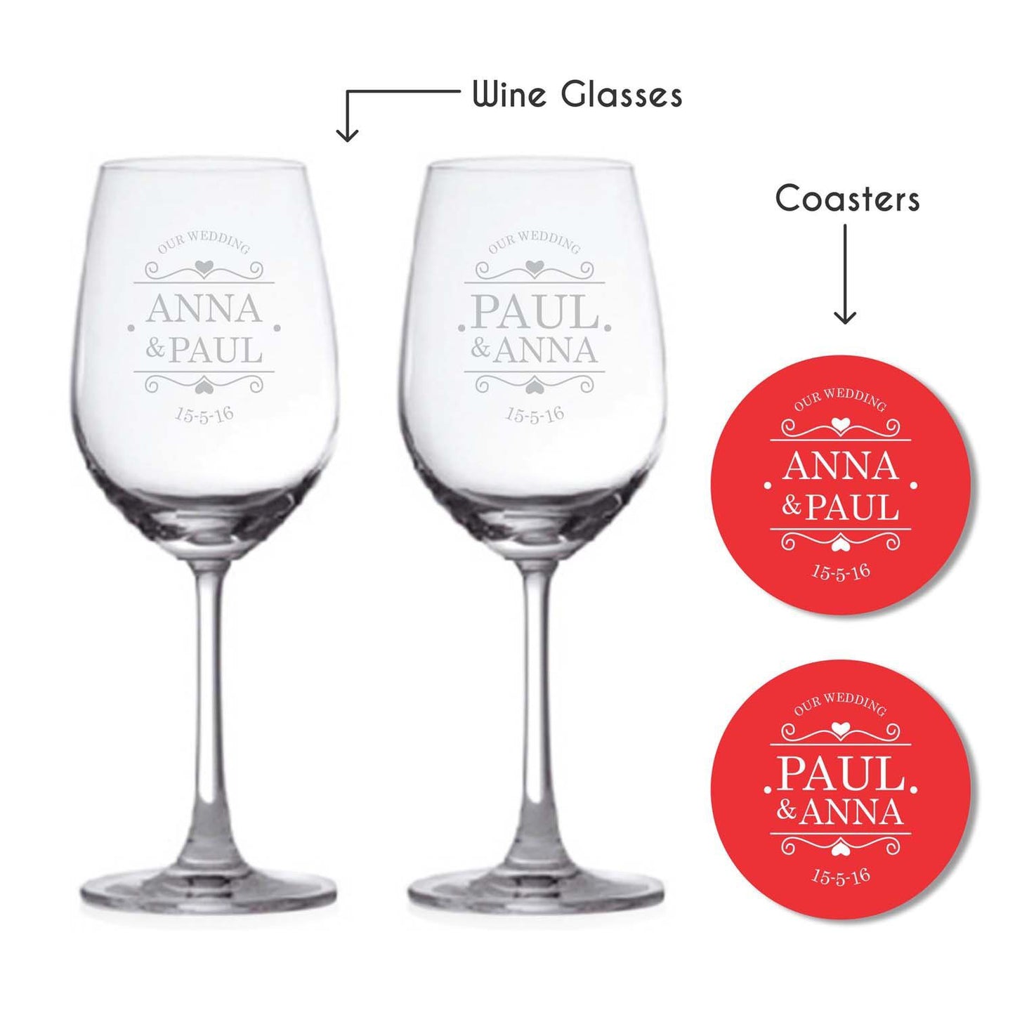 Personalised-Our-Wedding-Wine-Glasses-With-Coaster