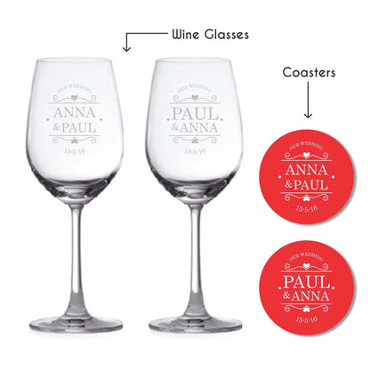 Personalised-Our-Wedding-Wine-Glasses-With-Coaster