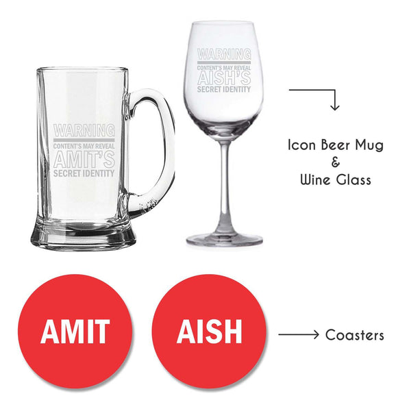 Personalised-Warning-Secret-Identity-Wine-Glass-Beer-Mug-With-Coaster