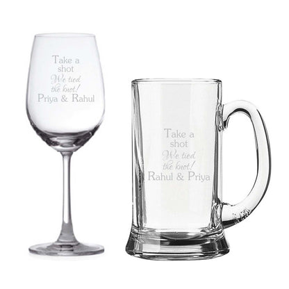 Personalised-take-a-shot-we-tied-the-knot-Wine-Glass-Beer-Mug