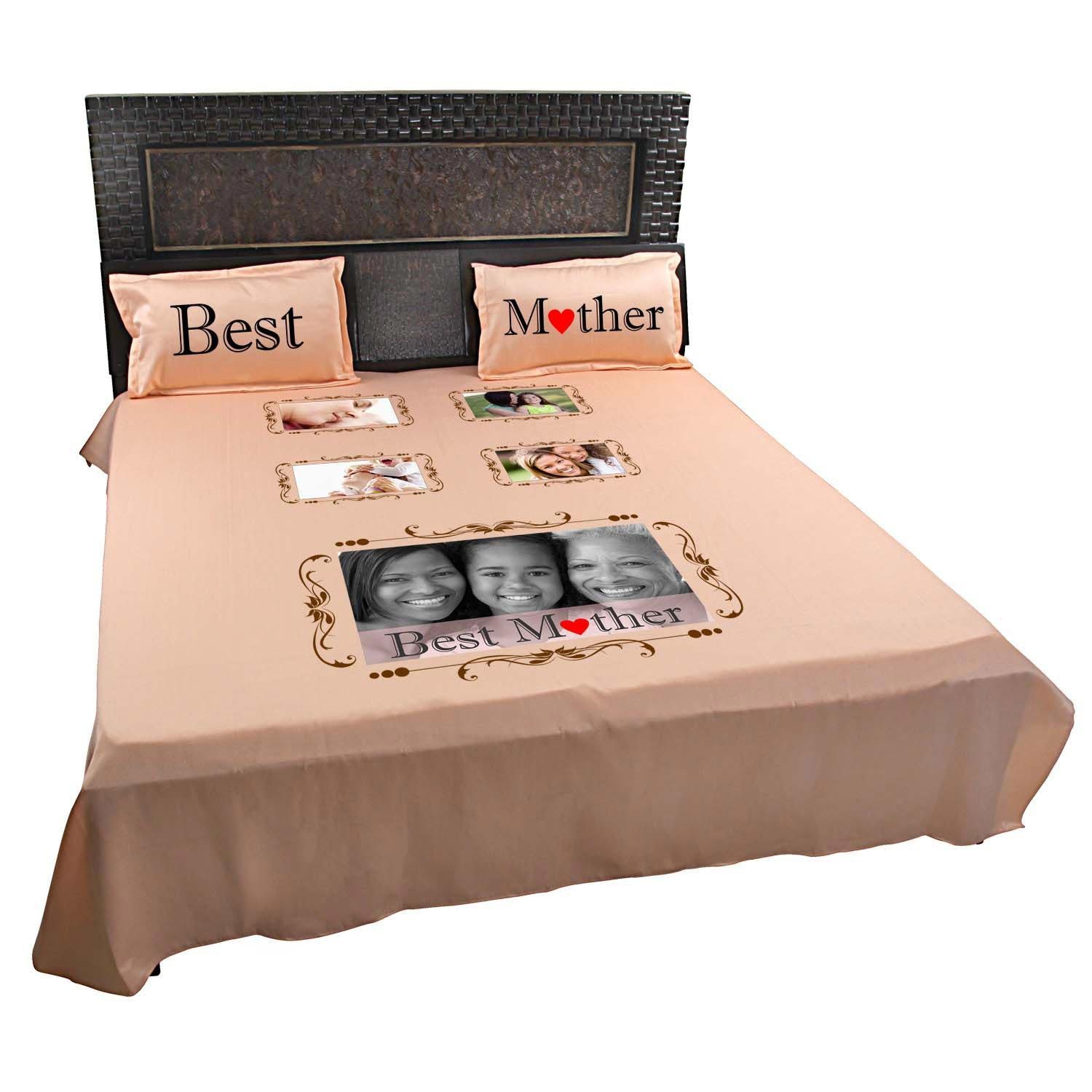 Personalized-Best-Mother-Double-Bed-Photo-Bedsheet-for-Mother-Peach