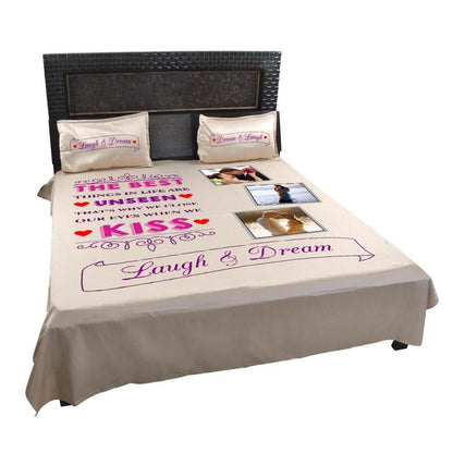Personalized-Kiss-Laugh-Dream-Picture-Bedsheet-Beige-1