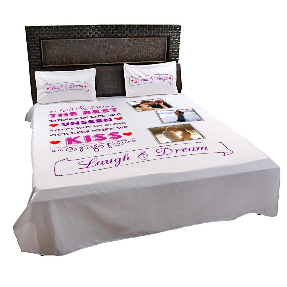 Personalized-Kiss-Laugh-Dream-Picture-Bedsheet-Off-White-2