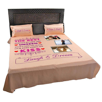 Personalized-Kiss-Laugh-Dream-Picture-Bedsheet-Peach