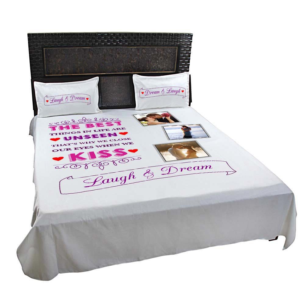 Personalized-Kiss-Laugh-Dream-Picture-Bedsheet-White