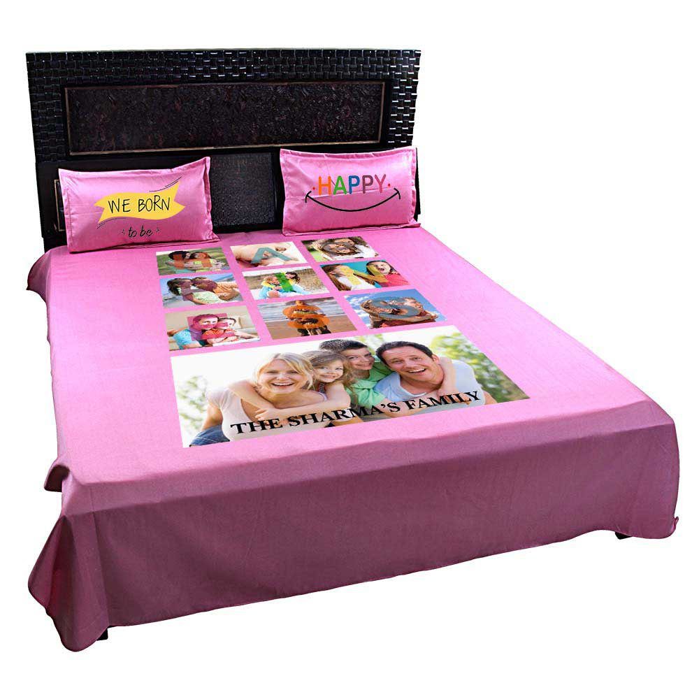 Personalized-Picture-Bedsheet-for-Happy-Family-Pink
