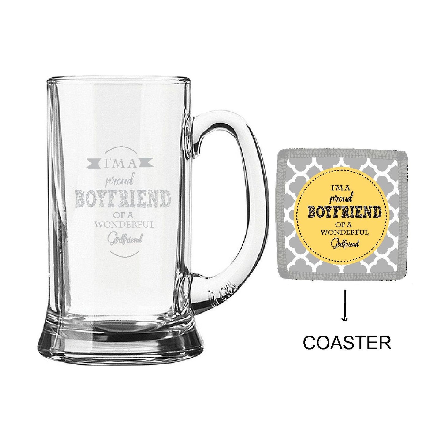 Engraved Proud Boyfriend of Wonderful Girlfriend Beer Mug