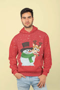 Reindeer Snowman Christmas Hoodie - Red Adult Hoodie