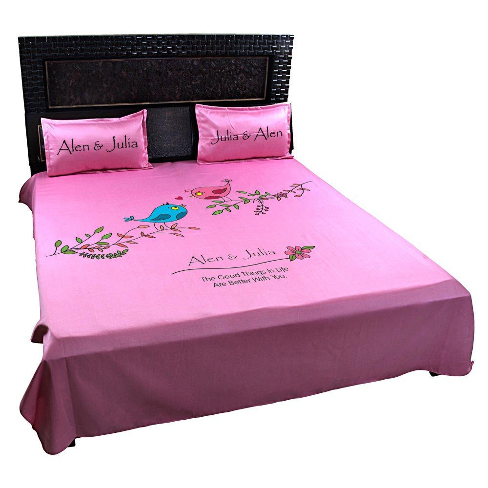 Personalized Cute Love Birds Bedsheet Wedding Anniversary Gift