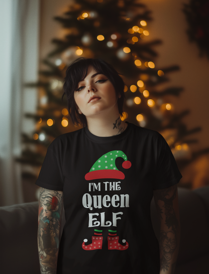 ai-created-mockup-of-a-tattooed-woman-wearing-a-t-shirt-in-a-christmas-decorated-room-m51703