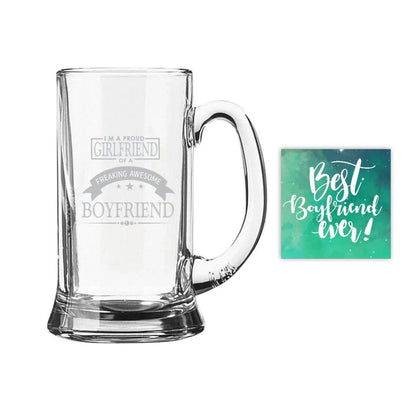 Proud Girlfriend of a Freaking Awesome Boyfriend Engraved Beer Mug