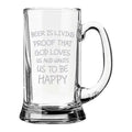 Beer Living Proof God Wants Us Happy Engraved Beer Mug