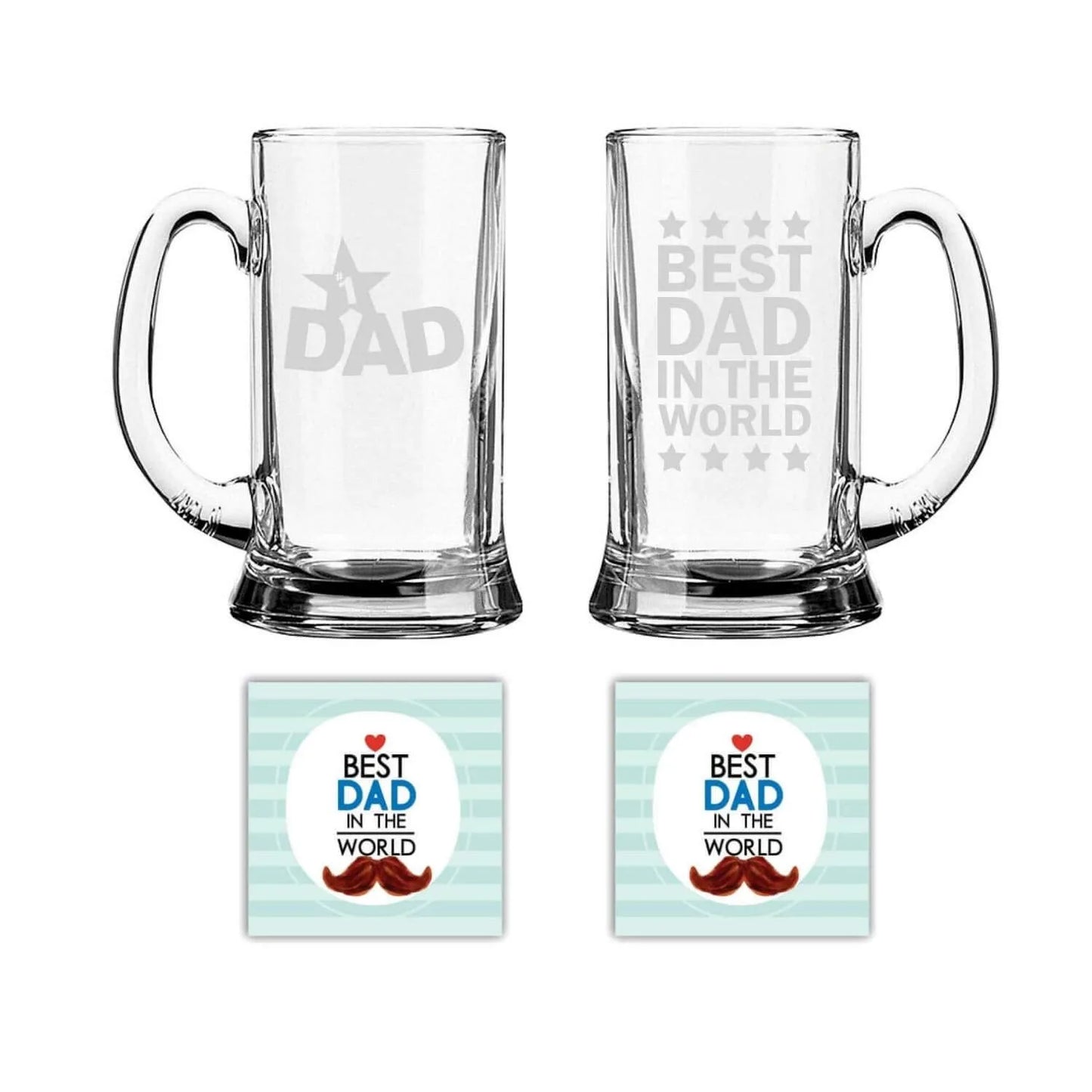 Dad & Best dad in The World Engraved Beer Mug Combo