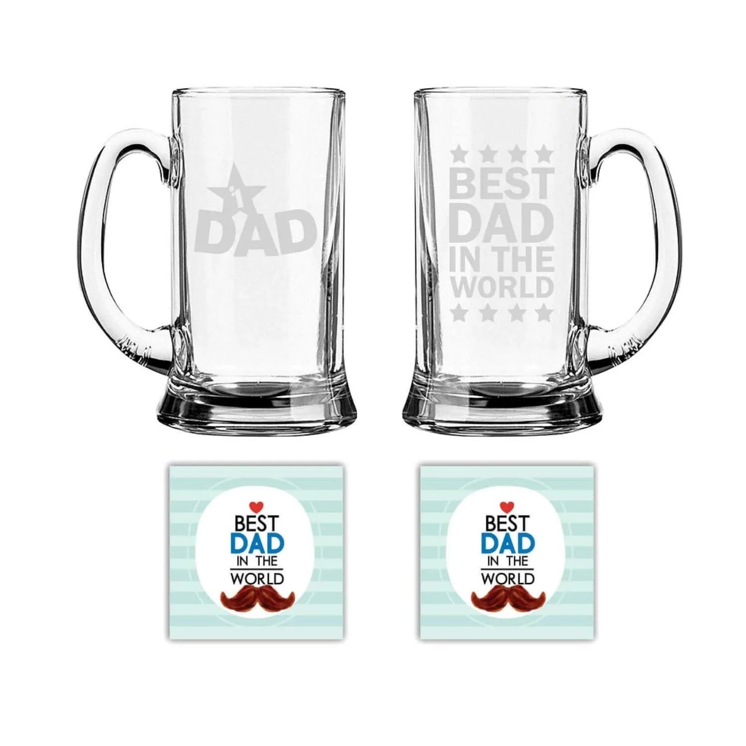 Dad & Best dad in The World Engraved Beer Mug Combo