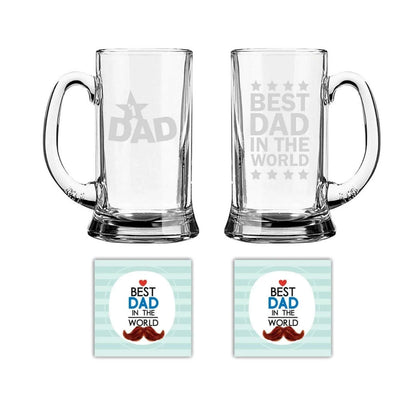 Dad & Best dad in The World Engraved Beer Mug Combo