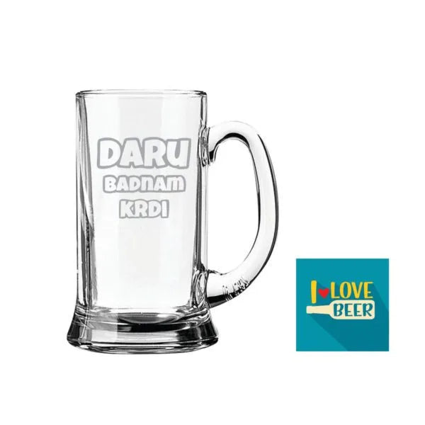 Daaru Badnam Kardi Hindi Engraved Beer Mug