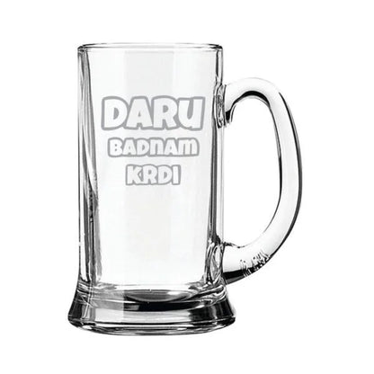 Daaru Badnam Kardi Hindi Engraved Beer Mug